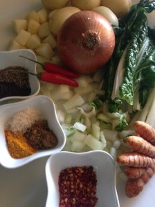 smitsfoodblog - Potato and silverbeet stem curry ingredients